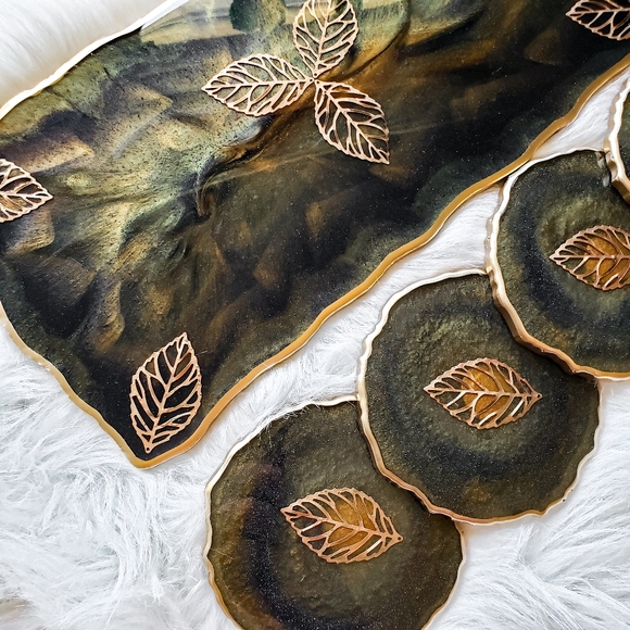 MADE TO ORDER/Resin Decorative Tray Set W/Coasters - Picture 2 of 11